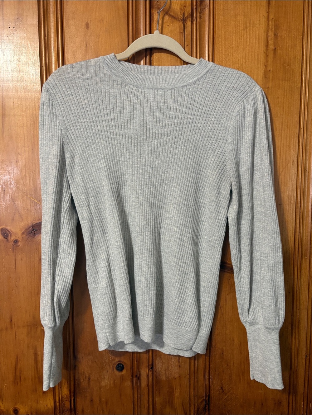 LOFT Silver Ribbed Long-Sleeve Crewneck Sweater - Sparkle - Size Medium